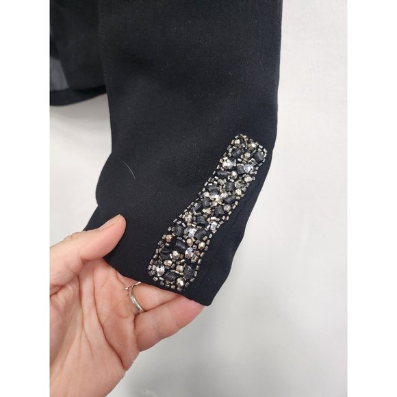 H&M Womens Black Beaded Cropped Blazer Jacket Size 12 Open Front Long Sleeve - Picture 4 of 9